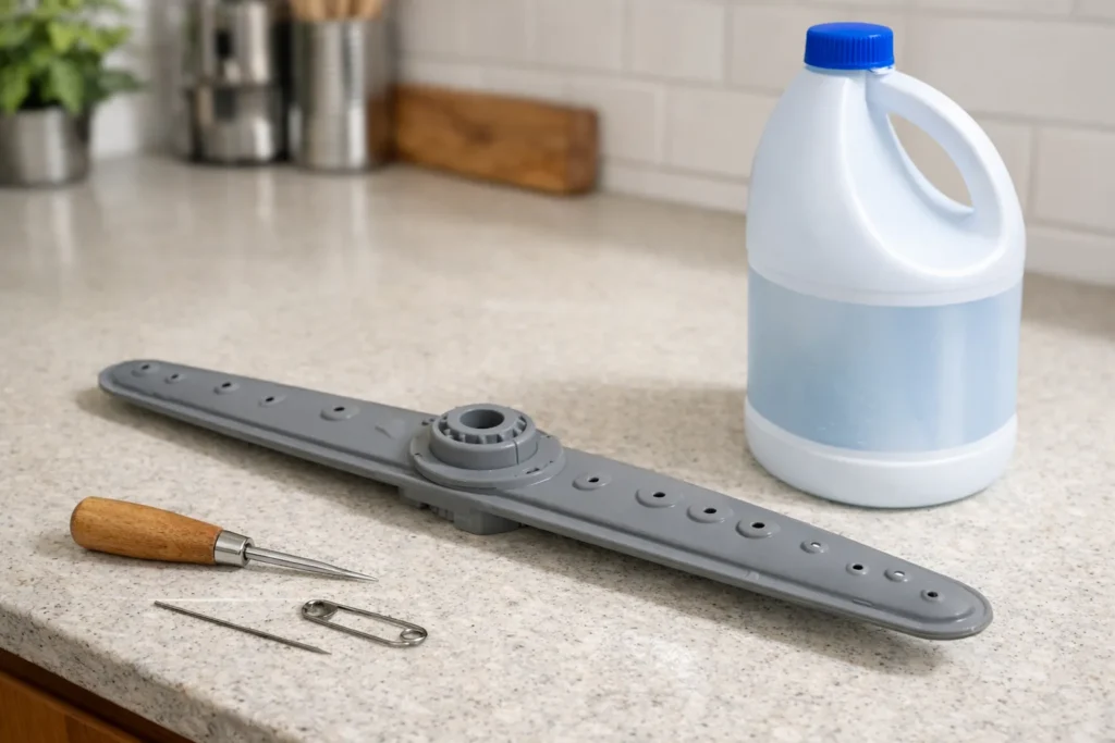 Using metal tools and bleach on dishwasher spray arms