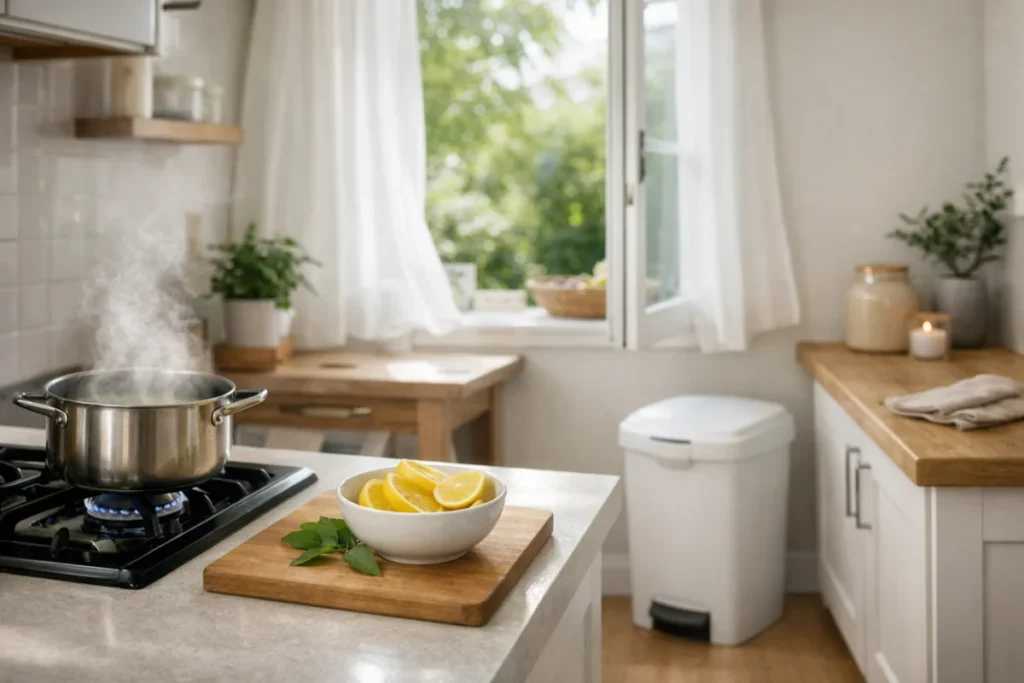 simmering lemon water and fresh air used as quick tricks to make a house smell fresh