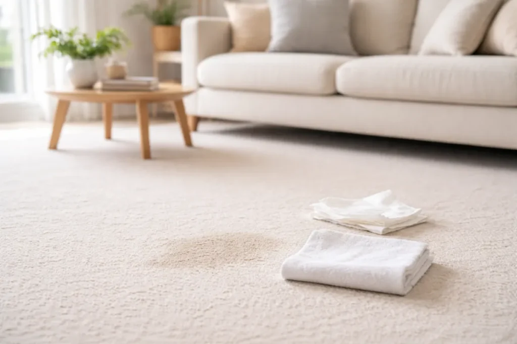 Clean carpet after pet accident showing how enzyme cleaners break down odor residue