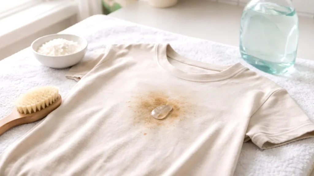 how to remove grease stains from clothes using dish soap and cornstarch on a cotton t-shirt