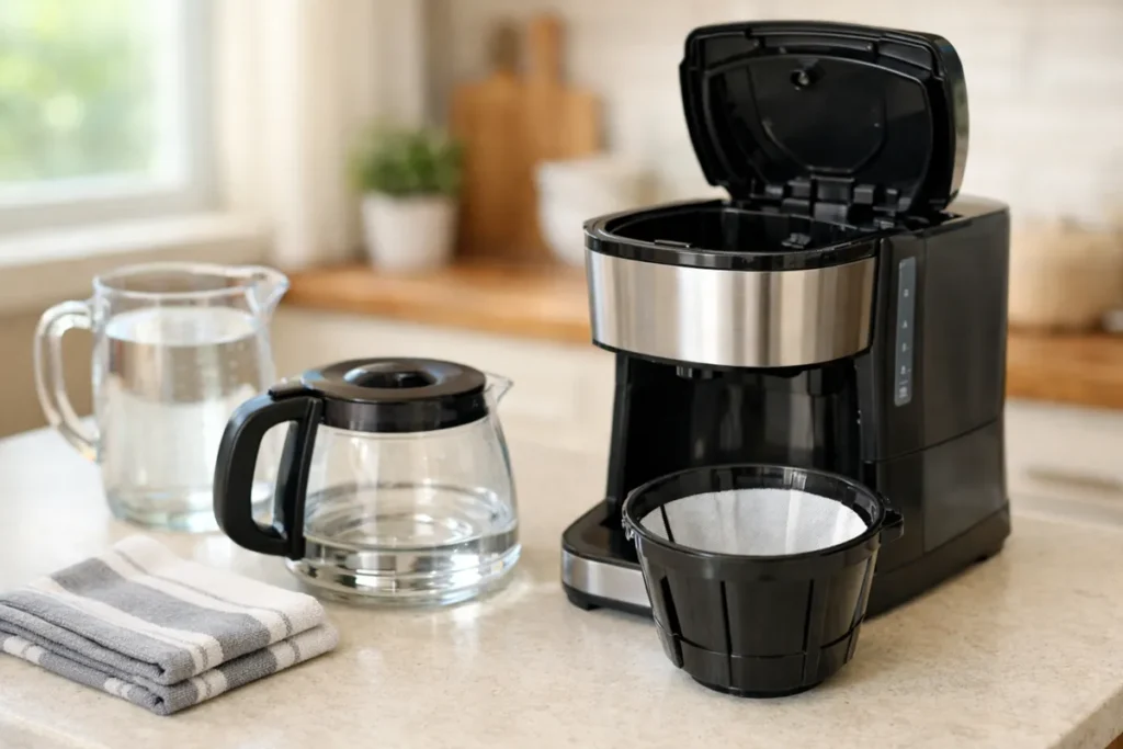 cleaning a coffee maker with removable filter basket