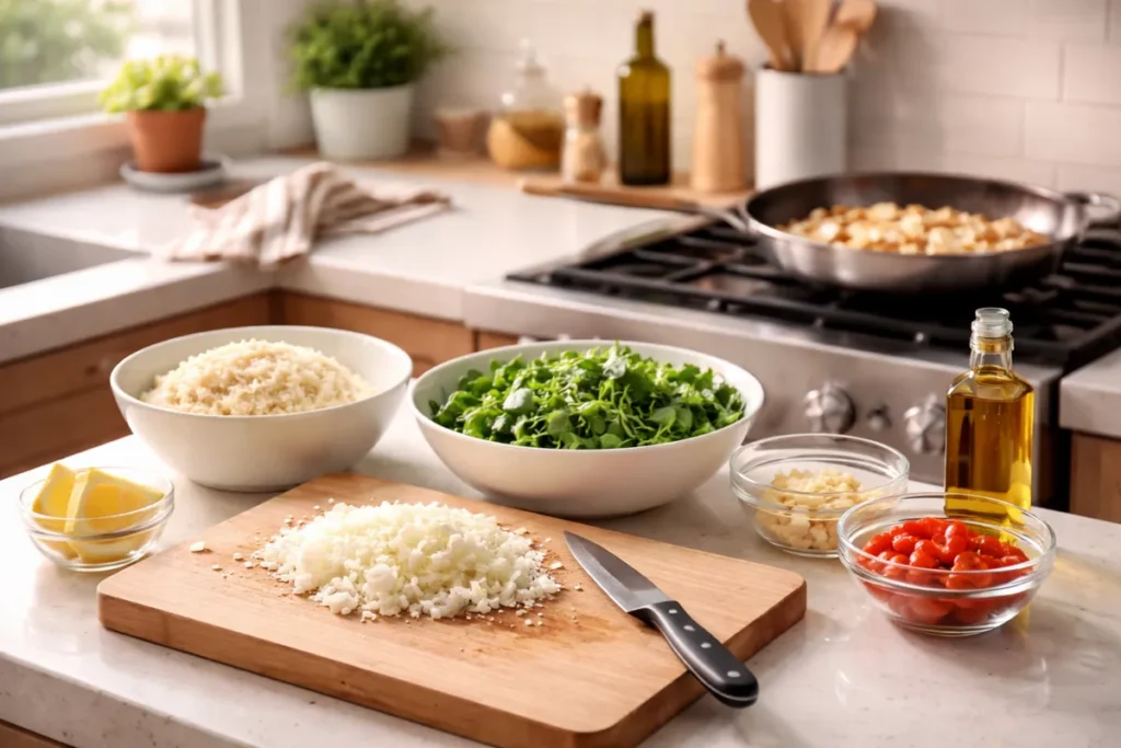 chopped onions and fresh ingredients prepared for easy weeknight cooking
