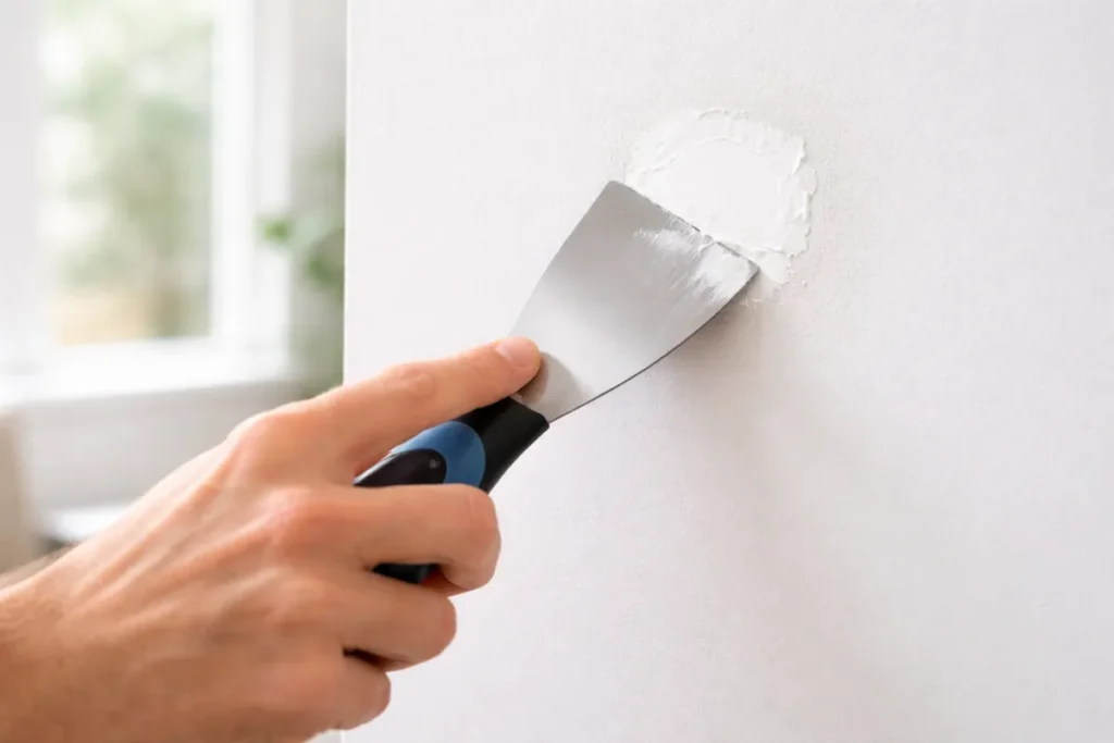Applying spackle to a small hole in a drywall wall