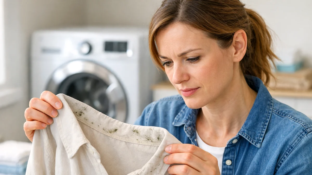 remove mold from clothes on a white shirt in a laundry room