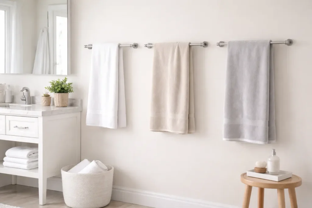 towels spaced apart on bathroom bars for better airflow