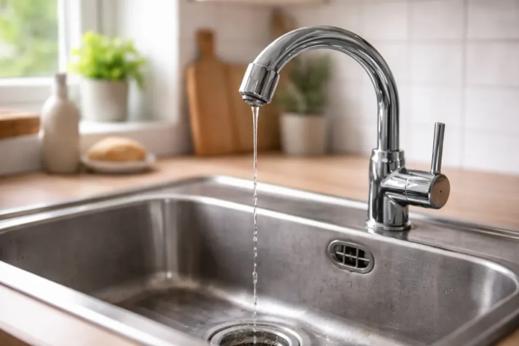 kitchen faucet dripping into sink